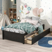 Solid Wood Twin Bed With 2 Storage Drawers No Box Spring Required