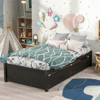 Solid Wood Twin Bed With 2 Storage Drawers No Box Spring Required
