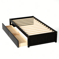 Solid Wood Twin Bed With 2 Storage Drawers No Box Spring Required