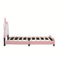 Adorable Twin Size Upholstered Bed With Unicorn Headboard And Footboard In White And Pink