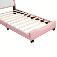 Adorable Twin Size Upholstered Bed With Unicorn Headboard And Footboard In White And Pink