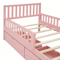 Twin Size Wood Platform Bed With Safety Guardrails And Dual Storage Drawers In Pink