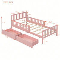 Twin Size Wood Platform Bed With Safety Guardrails And Dual Storage Drawers In Pink