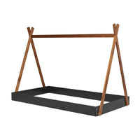 Twin Size Triangle Structure Tent Floor Bed In Black And Brown