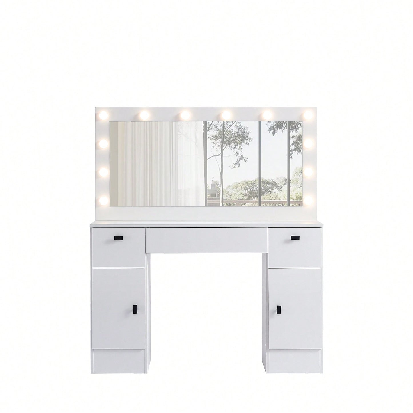 Lighted Vanity Table with Adjustable Brightness Mirror 3 Drawer Storage Cabinet 3 Color Lighting Modes White