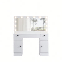 Lighted Vanity Table with Adjustable Brightness Mirror 3 Drawer Storage Cabinet 3 Color Lighting Modes White