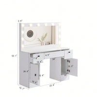 Lighted Vanity Table with Adjustable Brightness Mirror 3 Drawer Storage Cabinet 3 Color Lighting Modes White