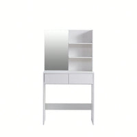 Elegant White Vanity Desk With Mirror And Two Drawers For Stylish Dressing And Organization