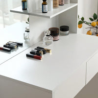 Elegant White Vanity Desk With Mirror And Two Drawers For Stylish Dressing And Organization