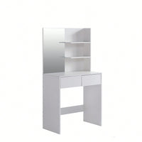 Elegant White Vanity Desk With Mirror And Two Drawers For Stylish Dressing And Organization