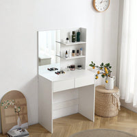 Elegant White Vanity Desk With Mirror And Two Drawers For Stylish Dressing And Organization