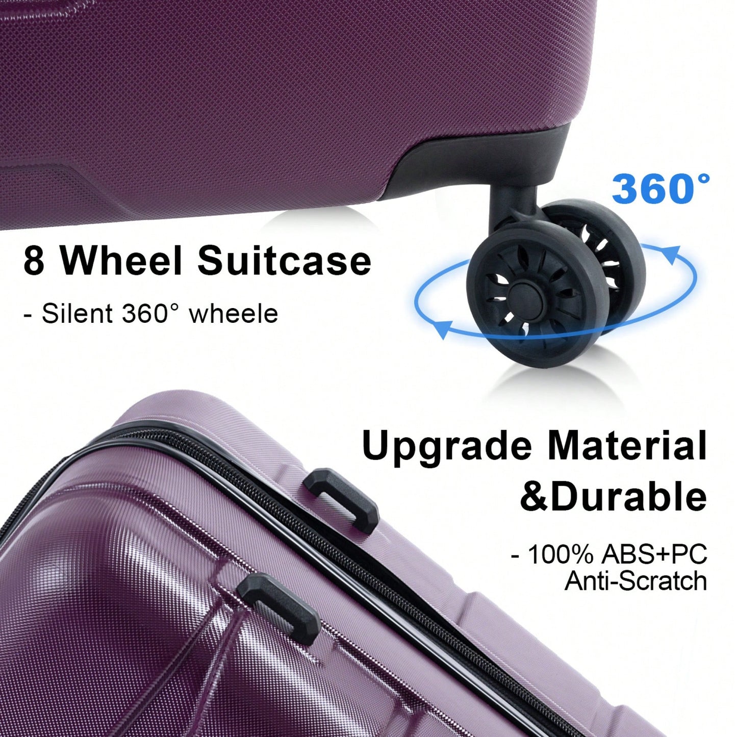 Lightweight Durable 3-Piece Hardshell Luggage Set With Spinner Wheels And TSA Lock - Purple 20/24/28 Inch Suitcases