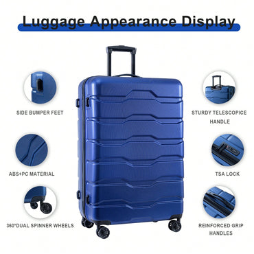 Lightweight Durable 3-Piece Hardshell Luggage Set With Spinner Wheels And TSA Lock In Blue - 20/24/28 Inch Suitcases