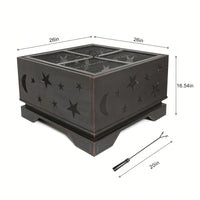 26 Inch Square Outdoor Fire Pit With BBQ Grill For Patio Garden Camping And Backyard Bonfires