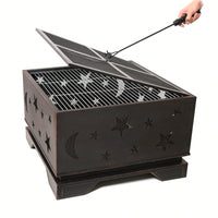 26 Inch Square Outdoor Fire Pit With BBQ Grill For Patio Garden Camping And Backyard Bonfires