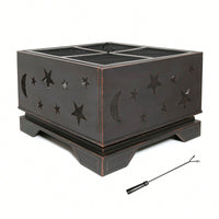 26 Inch Square Outdoor Fire Pit With BBQ Grill For Patio Garden Camping And Backyard Bonfires