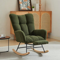 Upholstered High Back Rocking Chair Glider Accent Armchair With Solid Wood Legs For Nursery Bedroom Living Room In Green