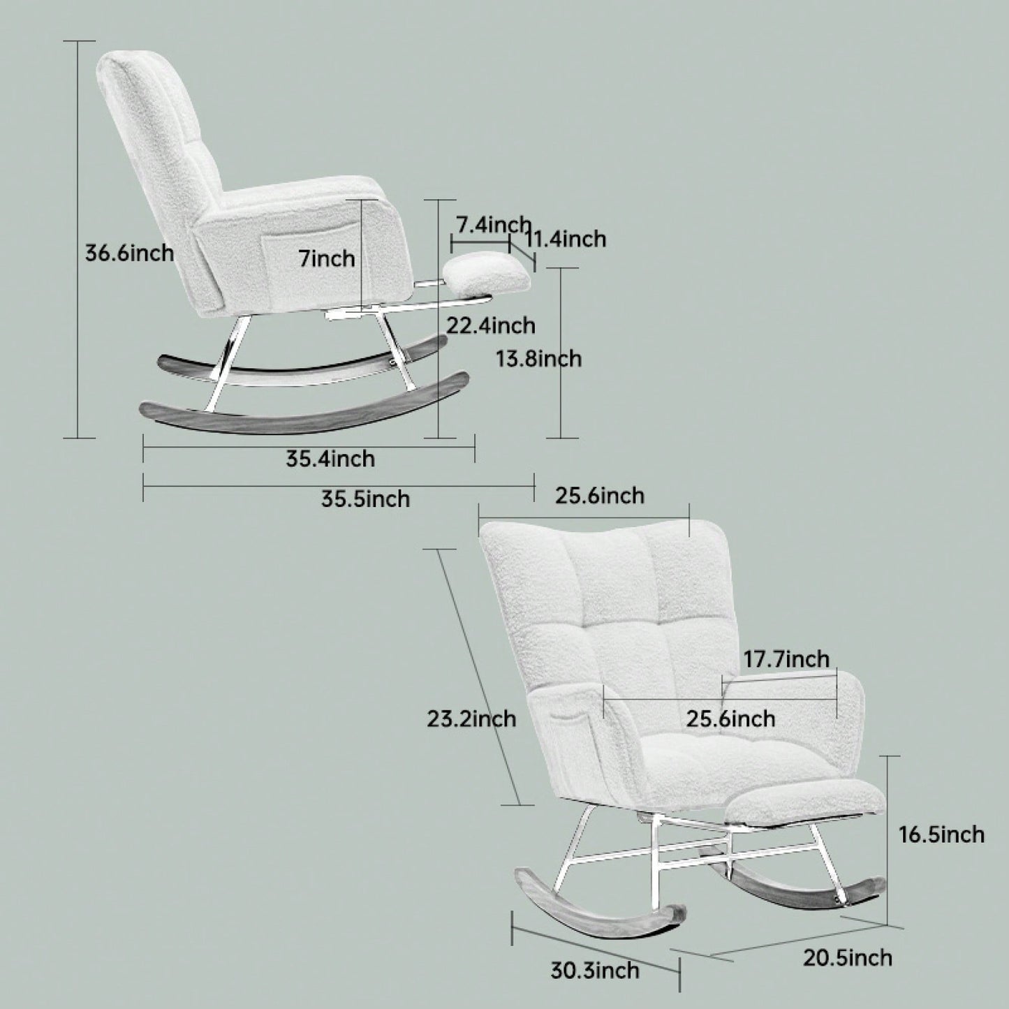 Upholstered High Back Rocking Chair Glider Accent Armchair With Solid Wood Legs For Nursery Bedroom Living Room In Green