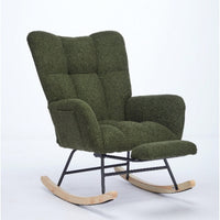 Upholstered High Back Rocking Chair Glider Accent Armchair With Solid Wood Legs For Nursery Bedroom Living Room In Green