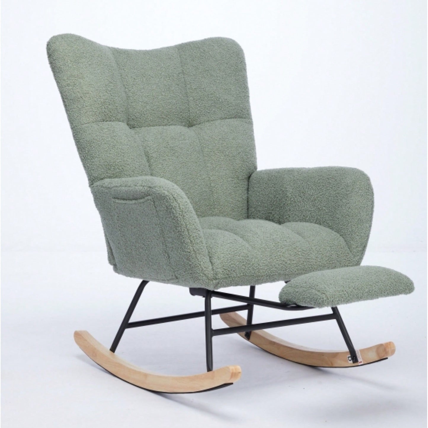 Upholstered High Back Rocking Chair Glider Accent Armchair With Solid Wood Legs For Nursery Bedroom Living Room In Green