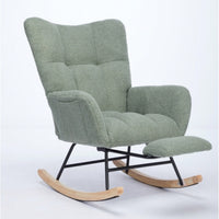 Upholstered High Back Rocking Chair Glider Accent Armchair With Solid Wood Legs For Nursery Bedroom Living Room In Green