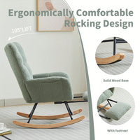 Upholstered High Back Rocking Chair Glider Accent Armchair With Solid Wood Legs For Nursery Bedroom Living Room In Green