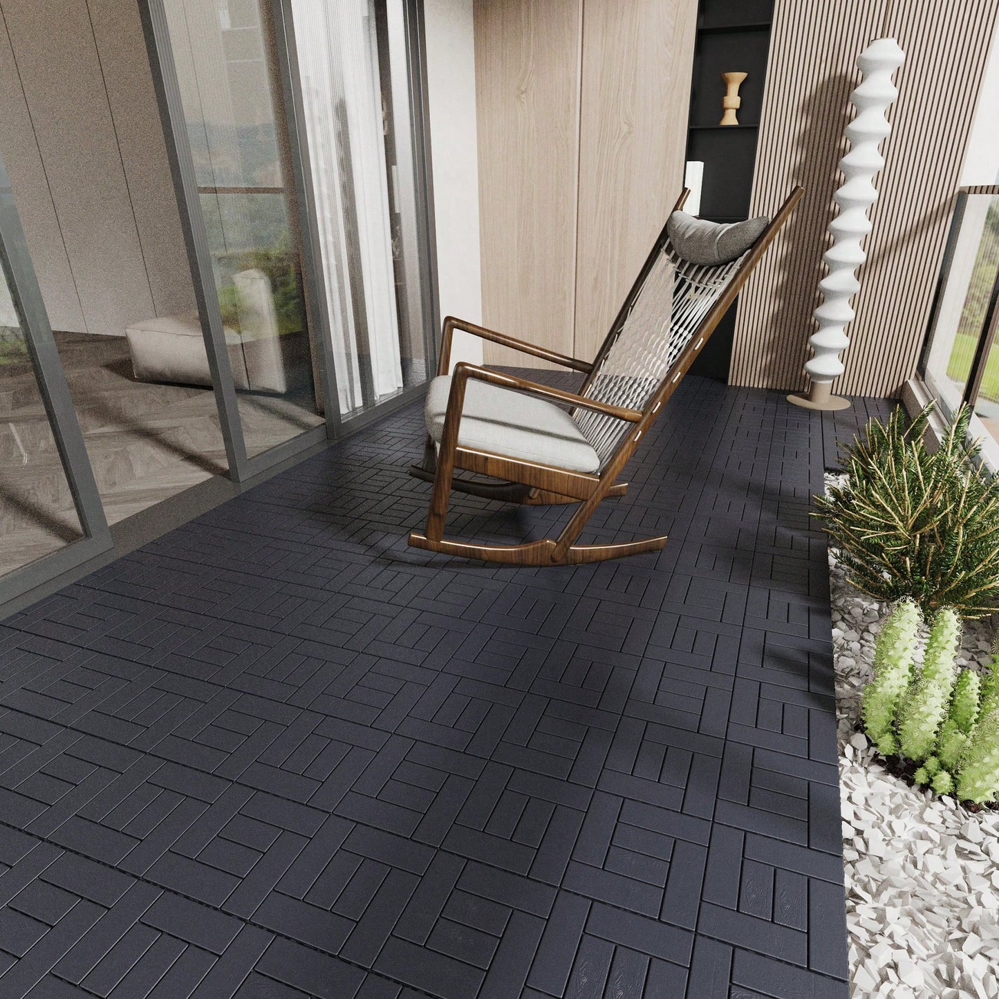 Interlocking 12 Inch Patio Deck Tiles For Easy DIY Installation - Dark Gray Court Tiles For Porch Poolside Balcony And Backyard - 44 Pack