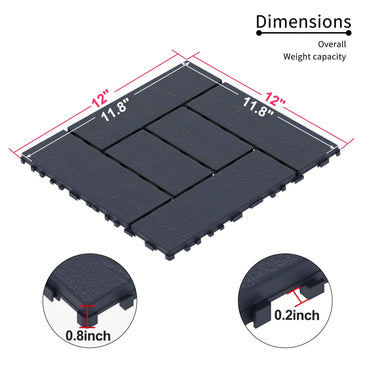 Interlocking 12 Inch Patio Deck Tiles For Easy DIY Installation - Dark Gray Court Tiles For Porch Poolside Balcony And Backyard - 44 Pack