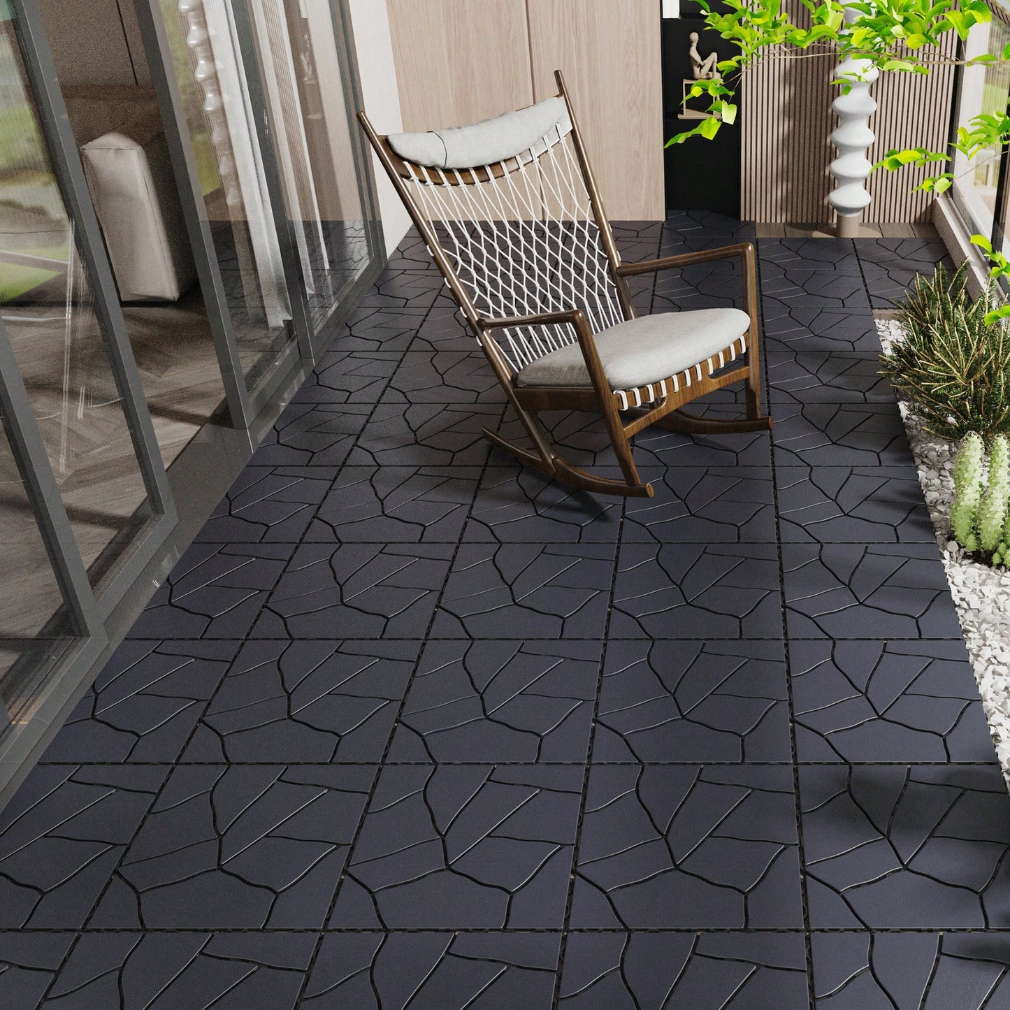 Interlocking 12 Inch Dark Gray Patio Deck Tiles For Easy DIY Installation On Porches Poolside Balconies And Backyards 44 Pack