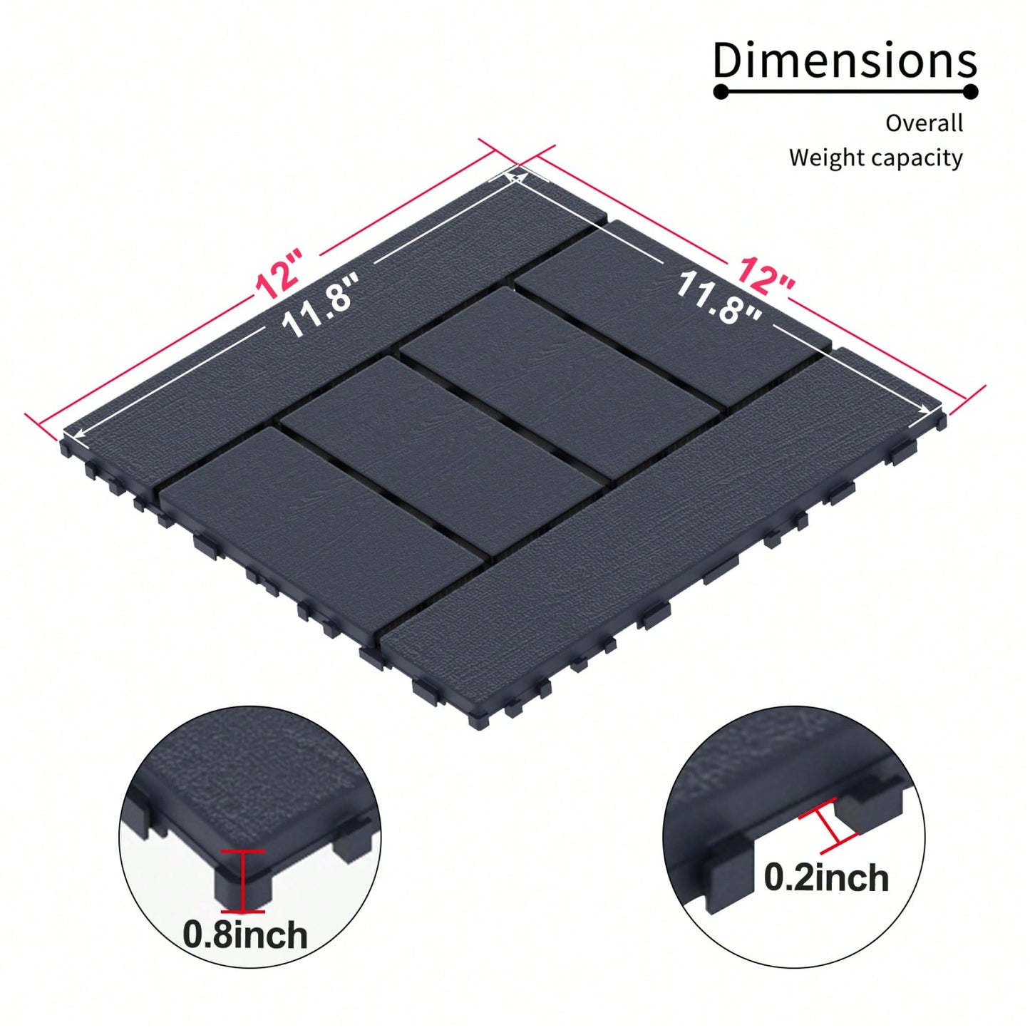 Interlocking 12 Inch Dark Gray Patio Deck Tiles for Easy DIY Setup Ideal for Porches Poolside Balconies and Backyards 44 Piece Set