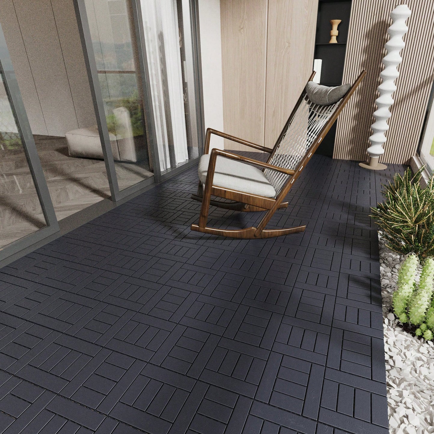 Interlocking 12 Inch Dark Gray Patio Deck Tiles for Easy DIY Setup Ideal for Porches Poolside Balconies and Backyards 44 Piece Set