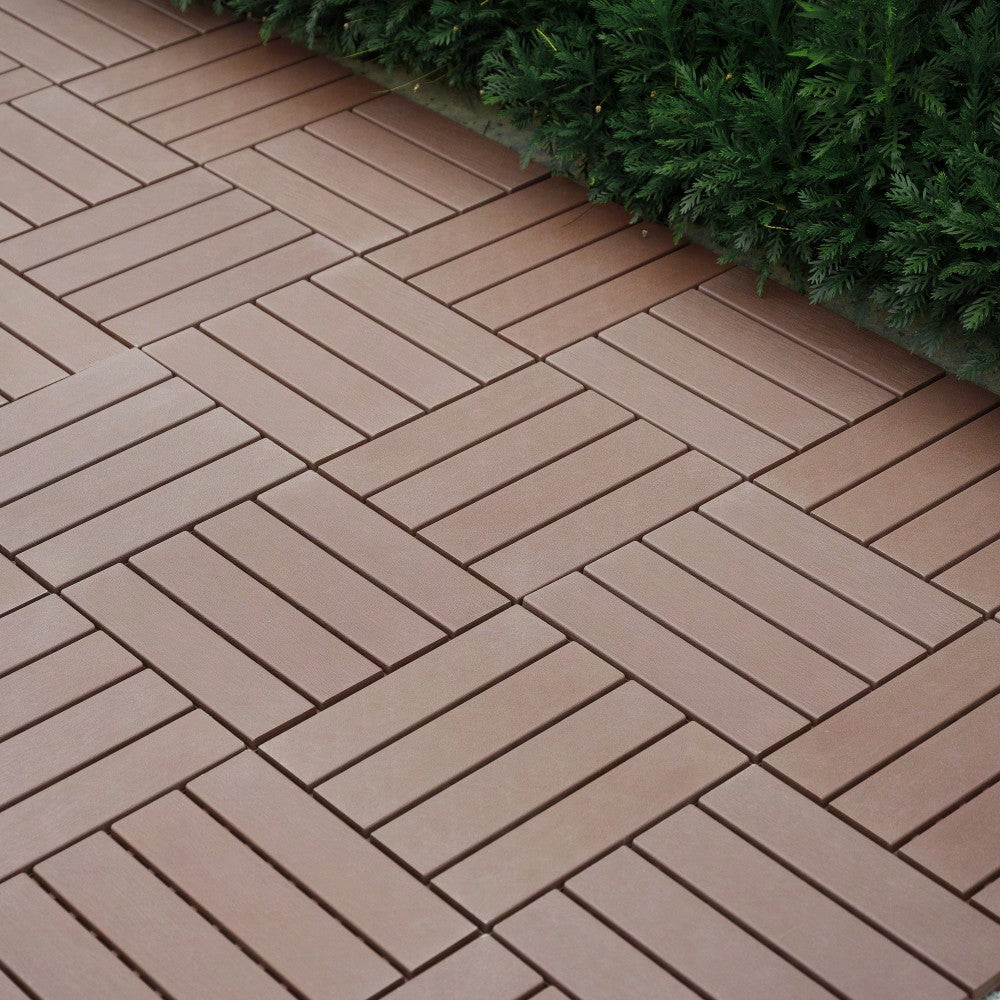 Waterproof Interlocking Patio Deck Tiles 12x12 Inch 44 Pack For Outdoor Use Poolside Balcony Backyard Brown