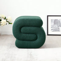 Comfortable Teddy Fabric Ottoman For Living Room And Bedroom, Stylish S-Shape Makeup Stool And Under Desk Footrest In Green