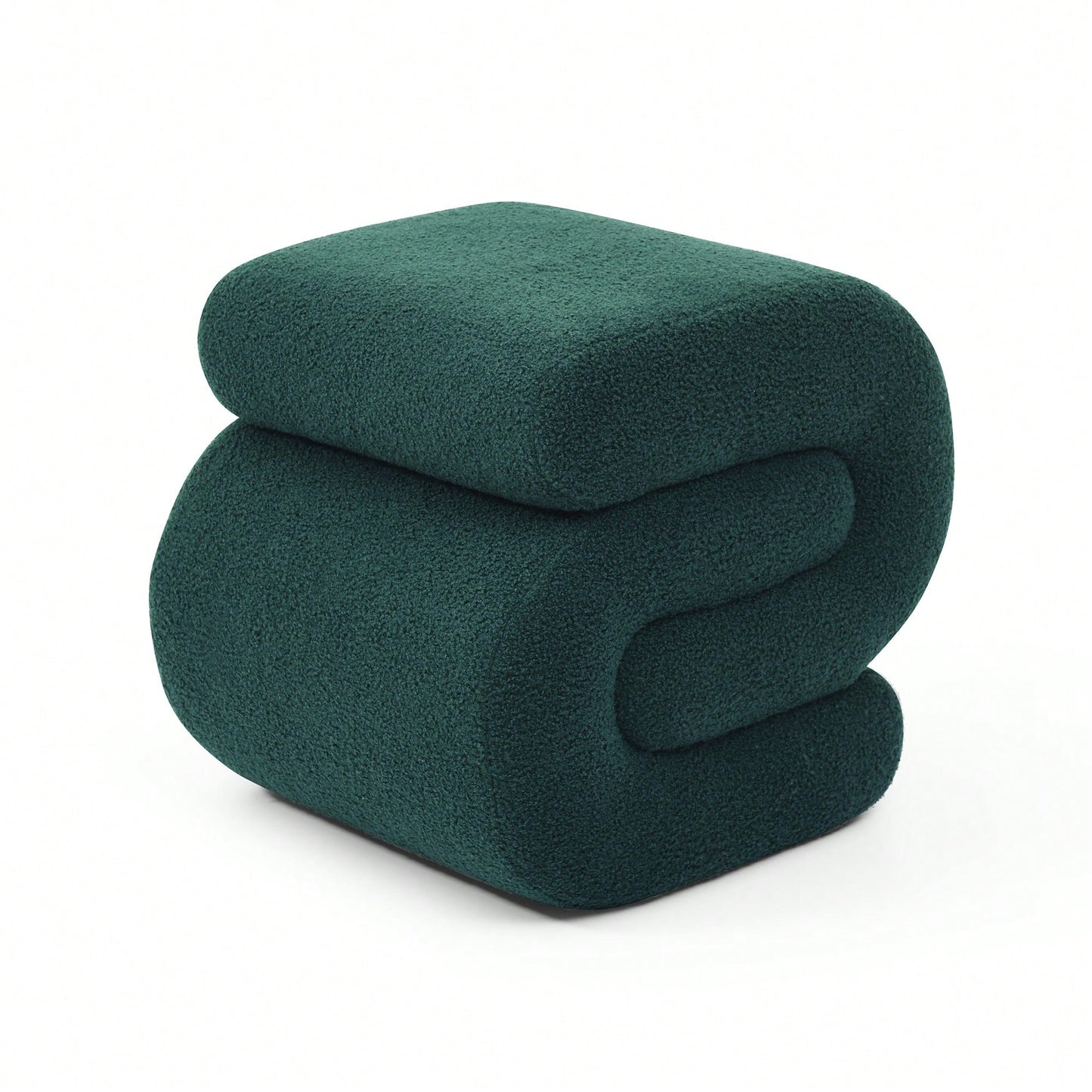 Comfortable Teddy Fabric Ottoman For Living Room And Bedroom, Stylish S-Shape Makeup Stool And Under Desk Footrest In Green