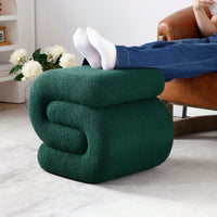 Comfortable Teddy Fabric Ottoman For Living Room And Bedroom, Stylish S-Shape Makeup Stool And Under Desk Footrest In Green