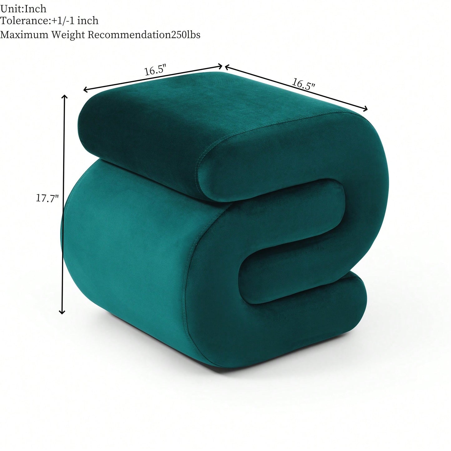 Comfortable Teddy Fabric Ottoman For Living Room And Bedroom, Stylish S-Shape Makeup Stool And Under Desk Footrest In Green