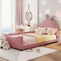 Pink Twin Size Upholstered Daybed With Cute Rabbit Ear Headboard