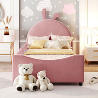 Pink Twin Size Upholstered Daybed With Cute Rabbit Ear Headboard