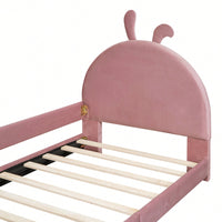 Pink Twin Size Upholstered Daybed With Cute Rabbit Ear Headboard