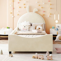 Pink Twin Size Upholstered Daybed With Cute Rabbit Ear Headboard