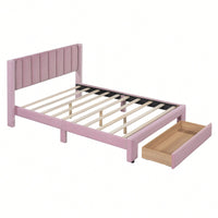 Velvet Upholstered Full Size Storage Bed With Spacious Drawer In Pink