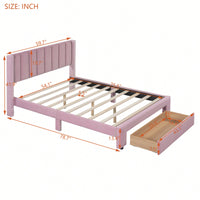 Velvet Upholstered Full Size Storage Bed With Spacious Drawer In Pink