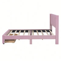 Velvet Upholstered Full Size Storage Bed With Spacious Drawer In Pink