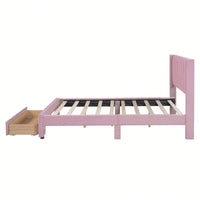 Velvet Upholstered Full Size Storage Bed With Spacious Drawer In Pink