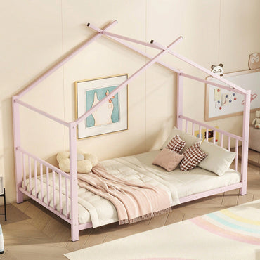 Stylish White Twin Size Metal Platform Bed Frame For Modern Bedrooms