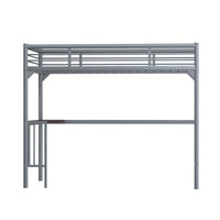 Loft Bed With Desk And Ladder, Silver Finish, Space-Saving Design With Guardrails And Under-Bed Book Desk