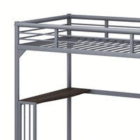 Loft Bed With Desk And Ladder, Silver Finish, Space-Saving Design With Guardrails And Under-Bed Book Desk