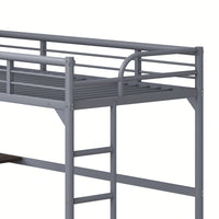 Loft Bed With Desk And Ladder, Silver Finish, Space-Saving Design With Guardrails And Under-Bed Book Desk