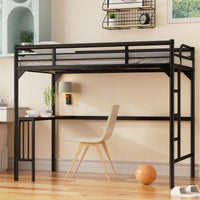 Loft Bed With Desk And Ladder, Silver Finish, Space-Saving Design With Guardrails And Under-Bed Book Desk