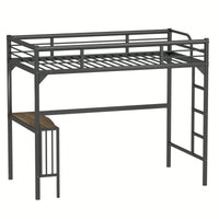 Loft Bed With Desk And Ladder, Silver Finish, Space-Saving Design With Guardrails And Under-Bed Book Desk